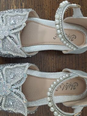 Pearl & Crystal Embellished Silver Sandals
